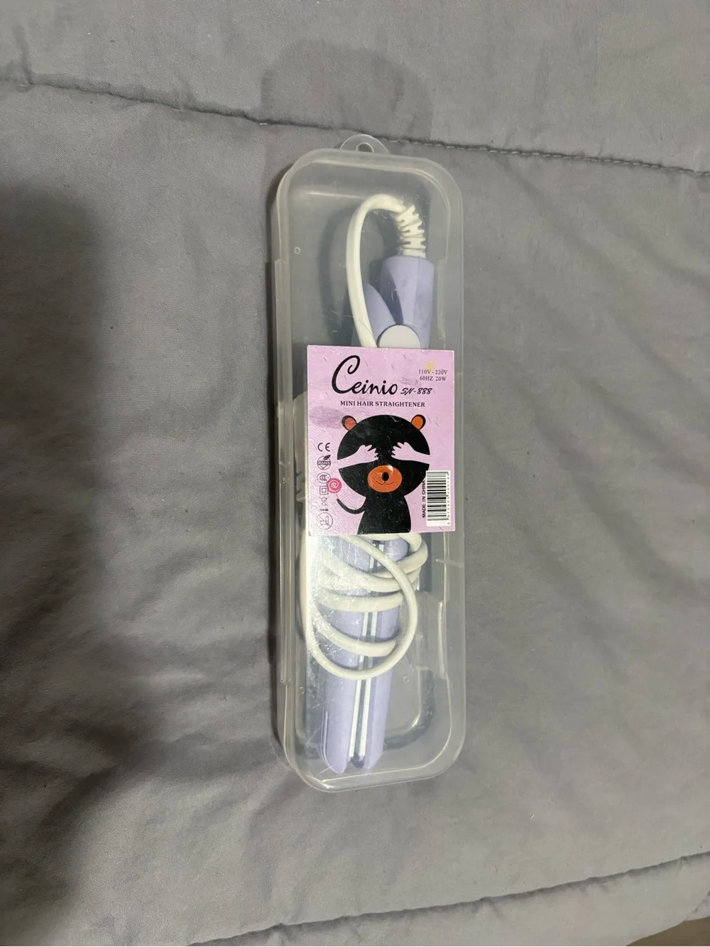 Lilac Mini Hair Straightener with Clear Travel Case